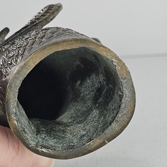 Vintage Horned Serpent Ram Goat Head Finnial Candle Snuffer Brass Pima Story - Picture 11 of 15